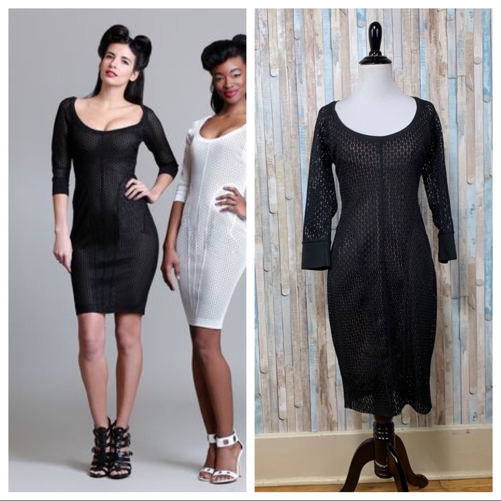 Byron Lars 6 Black Perforated Mesh Sheath Dress